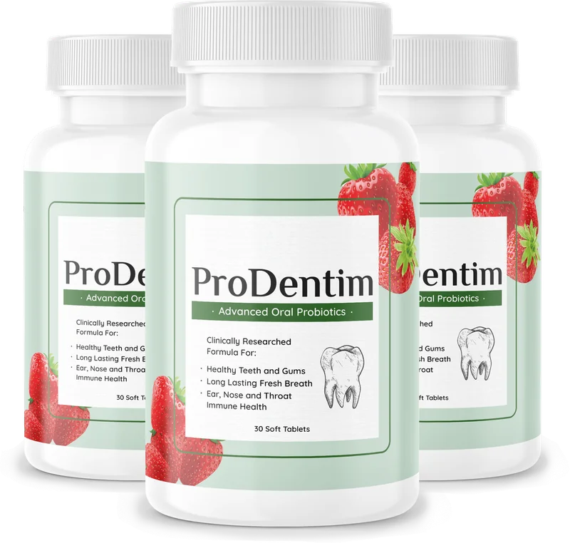 Three bottles of ProDentim chewable probiotic tablets